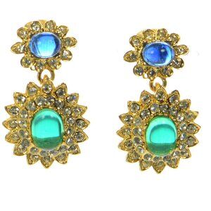 Vintage Kenneth Jay Lane KJL Gold-tone Gemstone & Crystal Drop Earrings